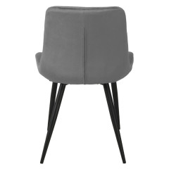 Chaise design en velours capitonné gris pieds métal noir - ANNA - vue de dos