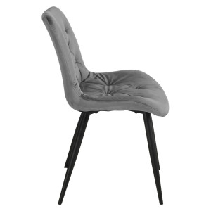 Chaise design en velours capitonné gris pieds métal noir - ANNA - vue de profil