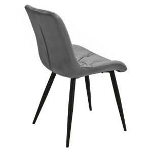 Chaise design en velours capitonné gris pieds métal noir - ANNA - vue de 3/4 dos