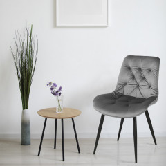 Chaise design en velours capitonné gris pieds métal noir - ANNA - photo ambiance