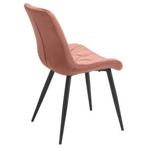 Chaise design en velours capitonné rose pieds métal noir - ANNA - vue de 3/4 dos