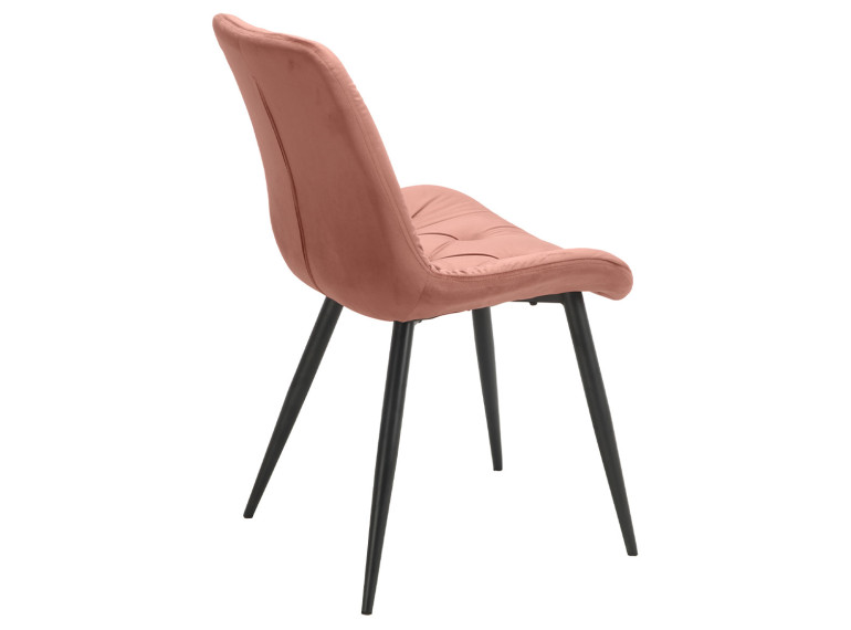 Chaise design en velours capitonné rose pieds métal noir - ANNA - vue de 3/4 dos