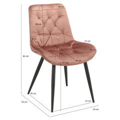 Chaise design en velours capitonné rose pieds métal noir - ANNA - photo dimensions