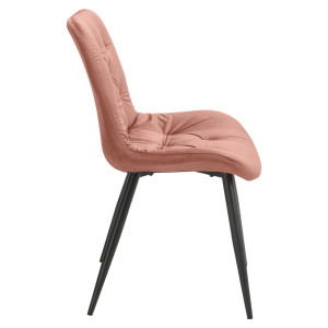 Chaise design en velours capitonné rose pieds métal noir - ANNA - vue de profil
