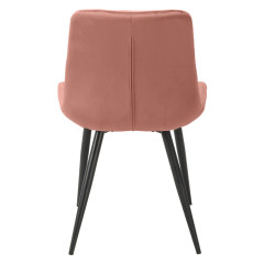 Chaise design en velours capitonné rose pieds métal noir - ANNA - vue de dos
