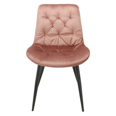 Chaise design en velours capitonné rose pieds métal noir - ANNA - vue de face