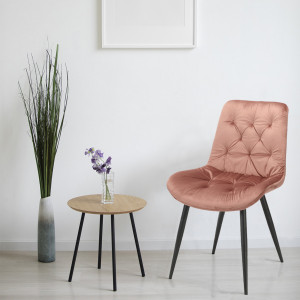 Chaise design en velours capitonné rose pieds métal noir - ANNA - photo ambiance