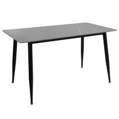 Table à manger en céramique gris grainé et pieds en métal noir L130cm - STONE - vue de 3/4