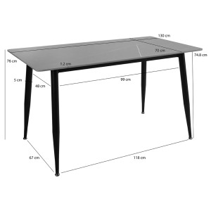 Table à manger en céramique gris grainé et pieds en métal noir L130cm - STONE - photo avec dimensions