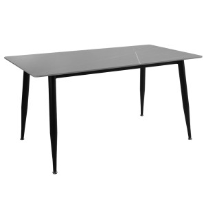 Table à manger en céramique gris grainé et pieds en métal noir L160cm - STONE - vue de profil