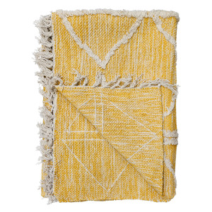 Tapis ethnique jaune en coton avec motifs et franges 120x180cm - MARA - vue plaid plié