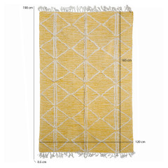 Tapis ethnique jaune en coton avec motifs et franges 120x180cm - MARA - photo dimensions