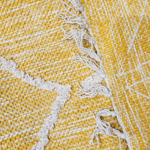 Tapis ethnique jaune en coton avec motifs et franges 120x180cm - MARA - zoom motifs 2