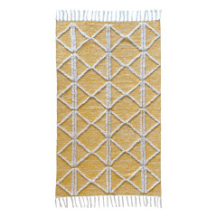 Tapis berbère jaune en coton motif losange avec frange  90x150cm - MARA - vue verticale