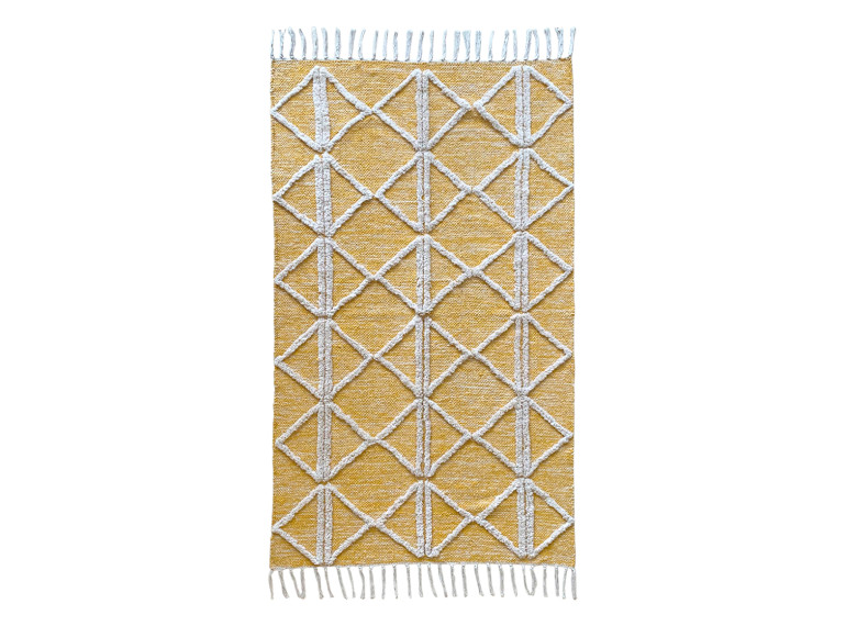 Tapis berbère jaune en coton motif losange avec frange  90x150cm - MARA - vue verticale