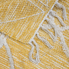 Tapis berbère jaune en coton motif losange avec frange  90x150cm - MARA - zoom franges