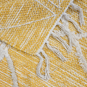 Tapis berbère jaune en coton motif losange avec frange  90x150cm - MARA - zoom franges