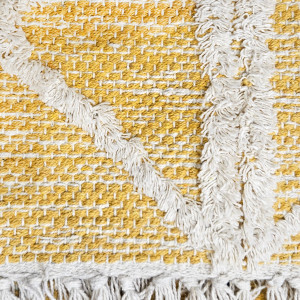 Tapis berbère jaune en coton motif losange avec frange  90x150cm - MARA - zoom motifs 2