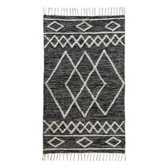 Tapis ethnique noir en coton avec motifs et franges 90x150cm - MARA - vue verticale