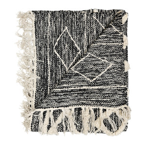 Tapis ethnique noir en coton avec motifs et franges 90x150cm - MARA - vue plaid plié