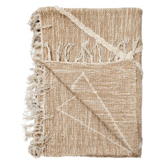 Tapis berbère beige en coton motif losange avec frange 120x180cm - MARA - plaid vue plié