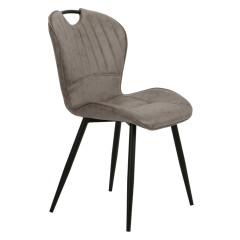 Chaise design capitonnée gris avec poignée et pieds métal noir - KATE - vue de 3/4