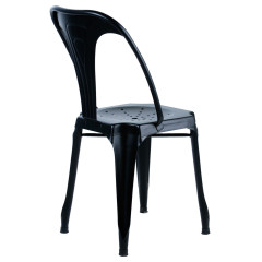 Chaises en métal noir style industriel avec perforations sur l'assise - STEAL - vue de 3/4 dos