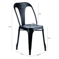 Chaises en métal noir style industriel avec perforations sur l'assise - STEAL - photo dimensions