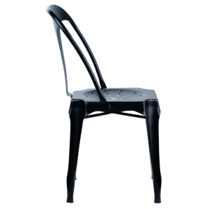 Chaises en métal noir style industriel avec perforations sur l'assise - STEAL - vue de côté