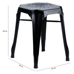 Tabouret en métal noir au style Industriel avec perforations sur l'assise - STEAL - photo dimensions