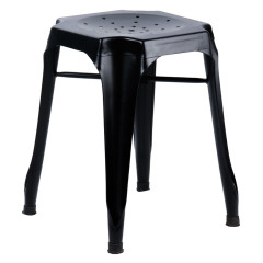 Tabouret en métal noir au style Industriel avec perforations sur l'assise - STEAL - vue de 3/4