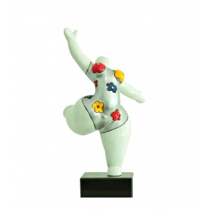Statuette femme ronde qui danse en résine blanc H33cm - vue de face - BALERINA 09