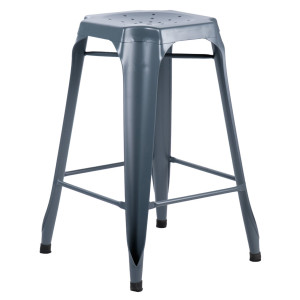 Tabouret de bar en métal gris au style industriel avec repose-pieds - STEAL - vue de 3/4