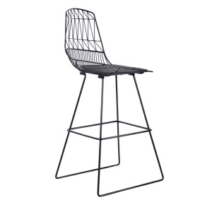 Chaise de bar en métal noir style industriel avec repose-pieds et coussin - PALERMO - vue de 3/4