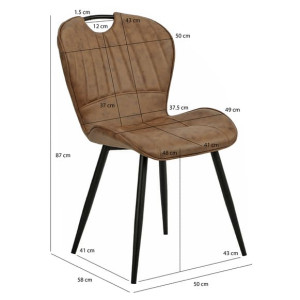 Chaise design marron capitonnée avec poignée et pieds métal noir - KATE - photo avec dimensions