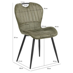Chaise design vert capitonnée avec poignée et pieds métal noir - KATE - photo avec dimensions