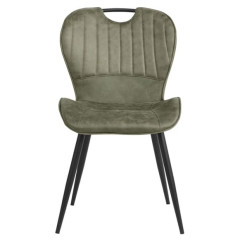 Chaise design vert capitonnée avec poignée et pieds métal noir - KATE - vue de face