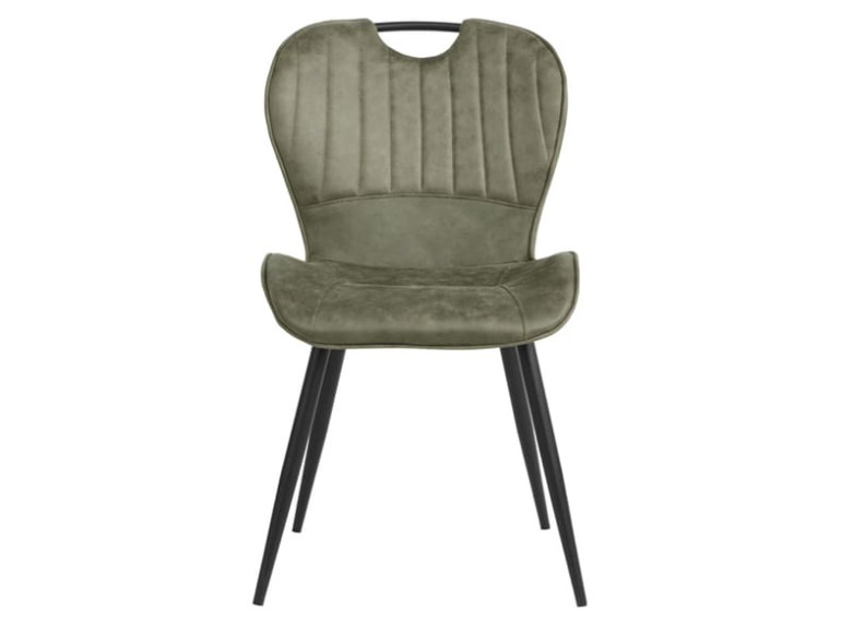 Chaise design vert capitonnée avec poignée et pieds métal noir - KATE - vue de face
