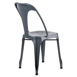 Chaises en métal gris style industriel avec perforations sur l'assise - STEAL - vue de 3/4 dos