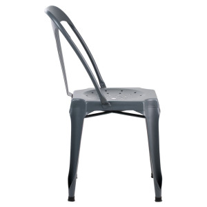 Chaises en métal gris style industriel avec perforations sur l'assise - STEAL - vue de côté