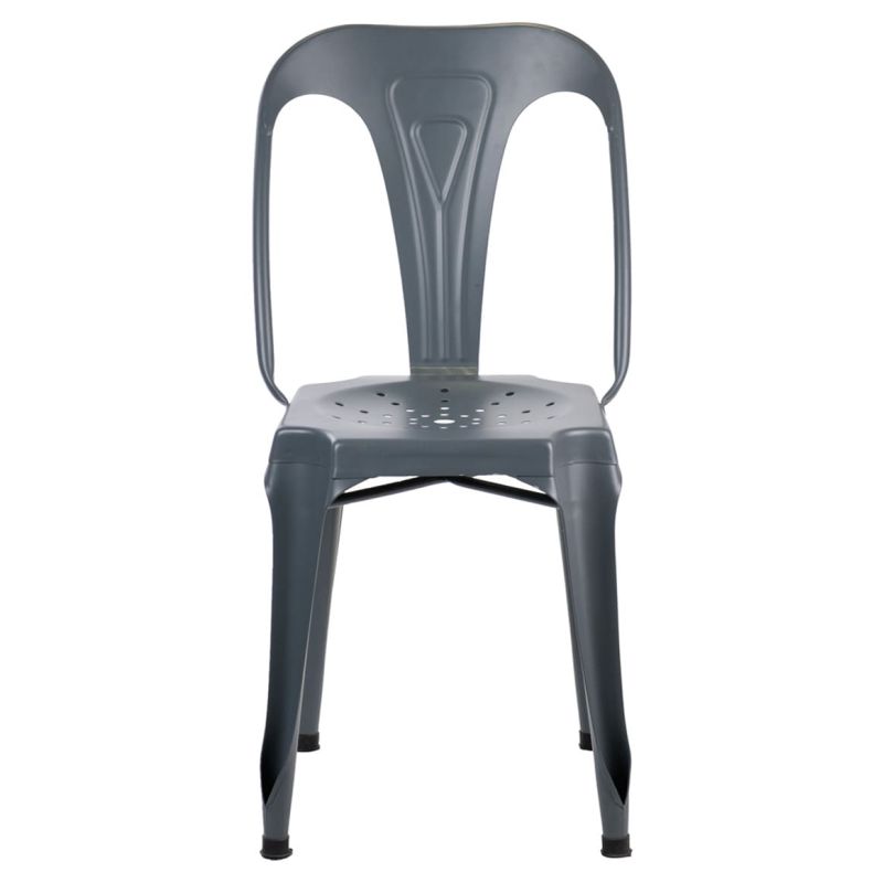 Chaises en métal gris style industriel avec perforations sur l'assise - STEAL - vue de face