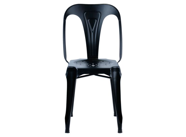 Chaises en métal noir style industriel avec perforation sur l'assise - STEAL - vue de face