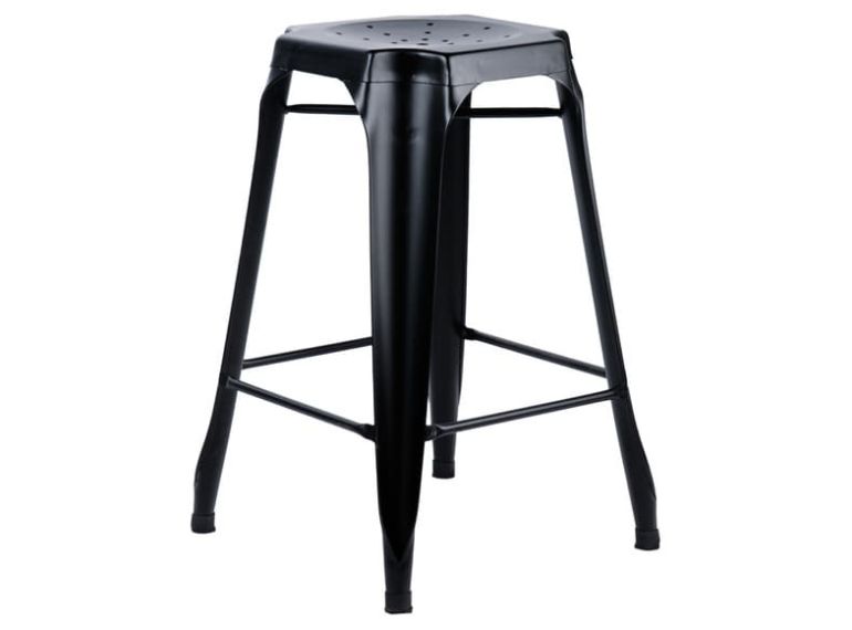 Tabouret de bar en métal noir au style industriel avec repose-pieds - STEAL - vue de 3/4