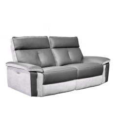 Canapé relax électrique 2.5 places en cuir gris - ROBIN - vue de 3/4