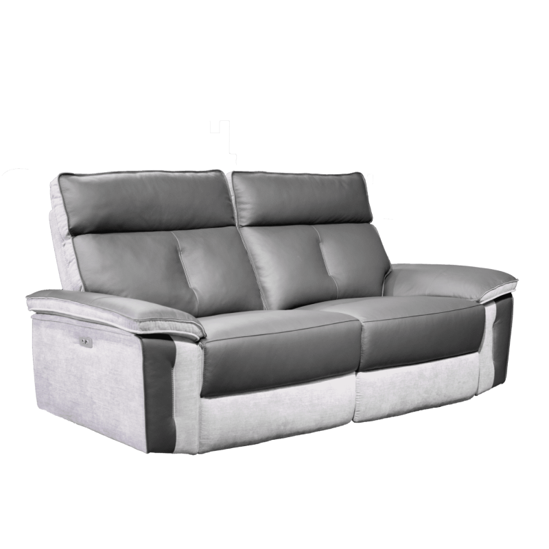 Canapé relax électrique 2.5 places en cuir gris - ROBIN - vue de 3/4