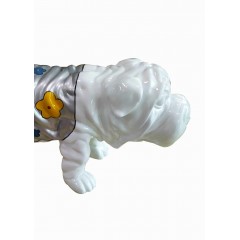 Statue chien bulldog blanc décoration florale - style pop art - objet design moderne L51 cm - OCTAVE
