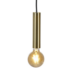 Suspension lumineuse cylindrique en métal doré - FERNANDE - vue allumée