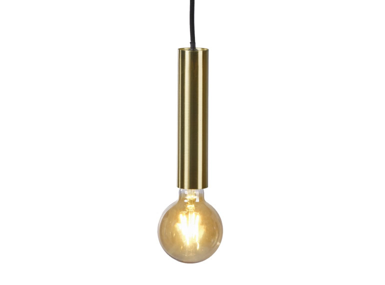 Suspension lumineuse cylindrique en métal doré - FERNANDE - vue allumée