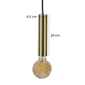 Suspension lumineuse cylindrique en métal doré - FERNANDE - vue avec dimensions