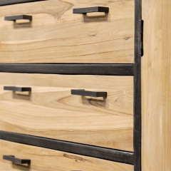 Buffet en bois de teck recyclé et métal gris style industriel - ASPEN - zoom tiroirs 2